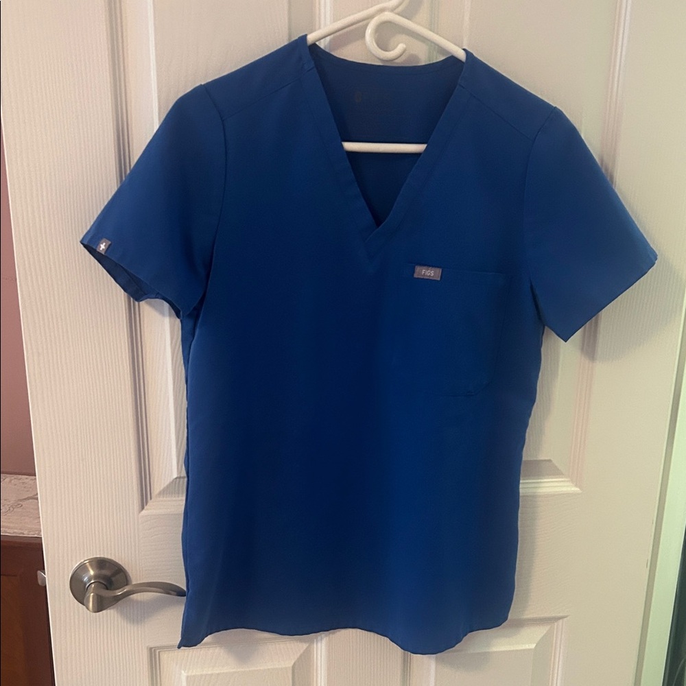 Figs Blue Short Sleeve V-Neck Scrub Top
